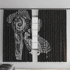 Aotearoa Moko Tribal Tattoo Window Curtain New Zealand Maori Penguin and Fantail Black Color
