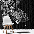 Aotearoa Moko Tribal Tattoo Window Curtain New Zealand Maori Penguin and Fantail Black Color