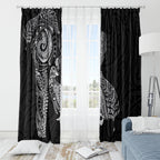 Aotearoa Moko Tribal Tattoo Window Curtain New Zealand Maori Penguin and Fantail Black Color