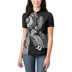 Aotearoa Moko Tribal Tattoo Women Polo Shirt New Zealand Maori Penguin and Fantail Black Color