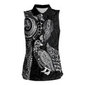 Aotearoa Moko Tribal Tattoo Women Sleeveless Polo Shirt New Zealand Maori Penguin and Fantail Black Color