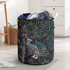 Aotearoa Moko Tribal Tattoo Laundry Basket New Zealand Maori Penguin and Fantail Paua Shell Style