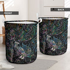 Aotearoa Moko Tribal Tattoo Laundry Basket New Zealand Maori Penguin and Fantail Paua Shell Style