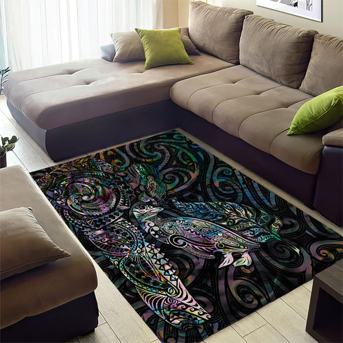 Aotearoa Moko Tribal Tattoo Area Rug New Zealand Maori Penguin and Fantail Paua Shell Style