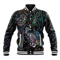 Aotearoa Moko Tribal Tattoo Baseball Jacket New Zealand Maori Penguin and Fantail Paua Shell Style
