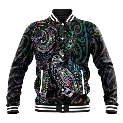 Aotearoa Moko Tribal Tattoo Baseball Jacket New Zealand Maori Penguin and Fantail Paua Shell Style