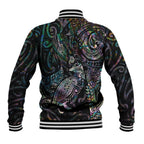 Aotearoa Moko Tribal Tattoo Baseball Jacket New Zealand Maori Penguin and Fantail Paua Shell Style