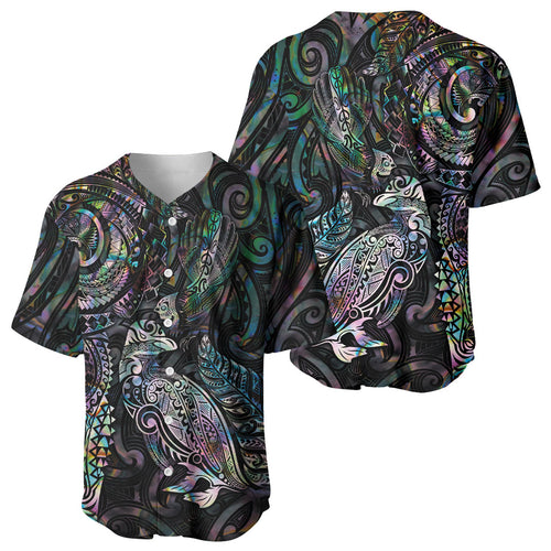Aotearoa Moko Tribal Tattoo Baseball Jersey New Zealand Maori Penguin and Fantail Paua Shell Style