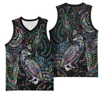Aotearoa Moko Tribal Tattoo Basketball Jersey New Zealand Maori Penguin and Fantail Paua Shell Style