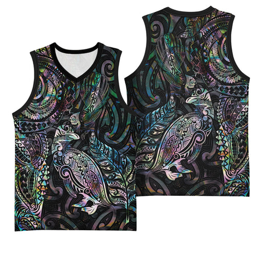Aotearoa Moko Tribal Tattoo Basketball Jersey New Zealand Maori Penguin and Fantail Paua Shell Style