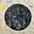 Aotearoa Moko Tribal Tattoo Beach Blanket New Zealand Maori Penguin and Fantail Paua Shell Style