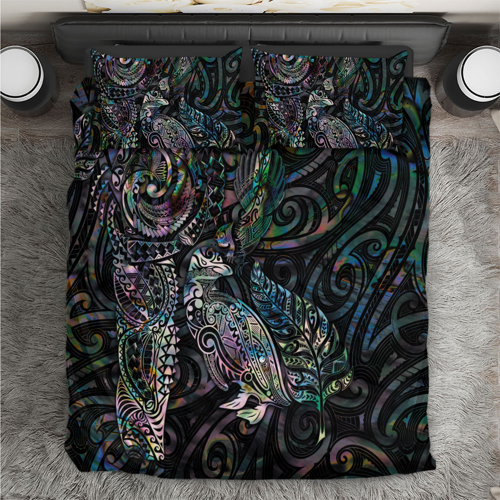 Aotearoa Moko Tribal Tattoo Bedding Set New Zealand Maori Penguin and Fantail Paua Shell Style