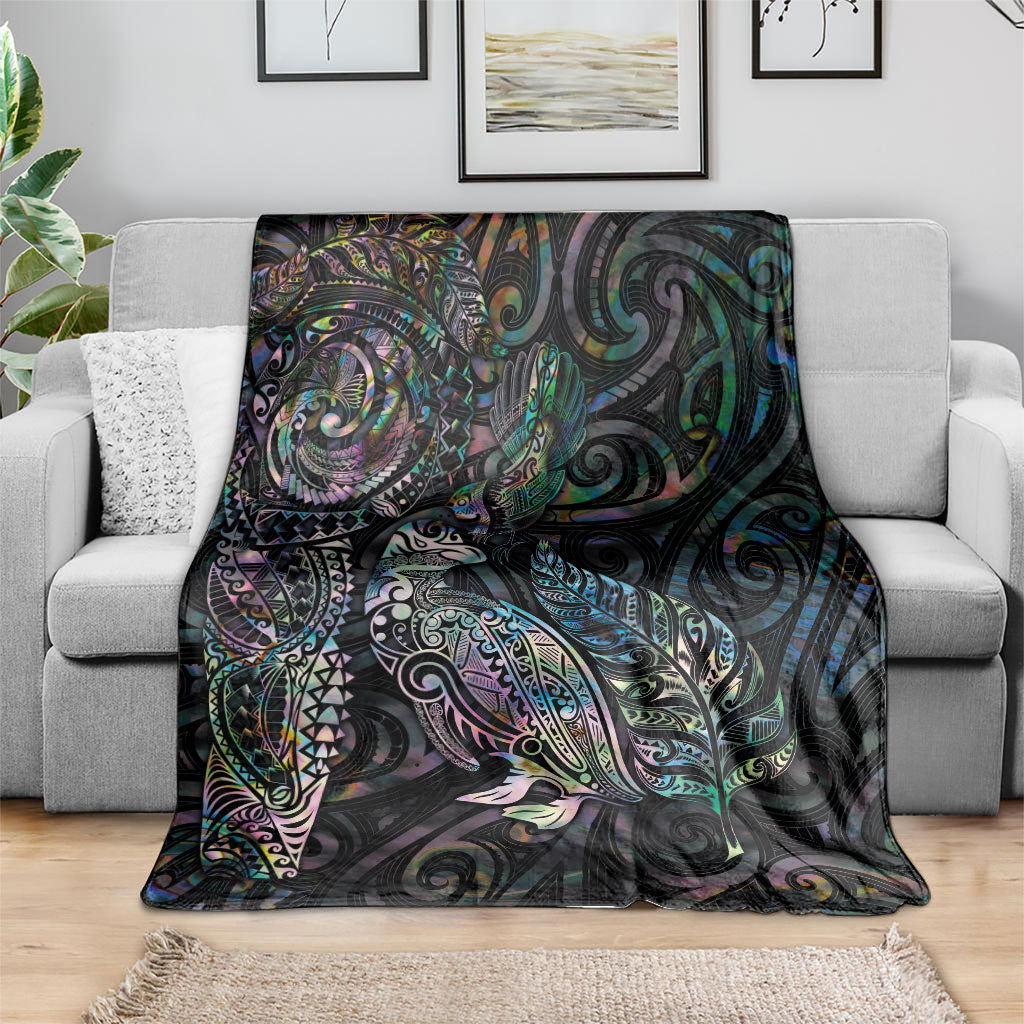 Aotearoa Moko Tribal Tattoo Blanket New Zealand Maori Penguin and Fantail Paua Shell Style