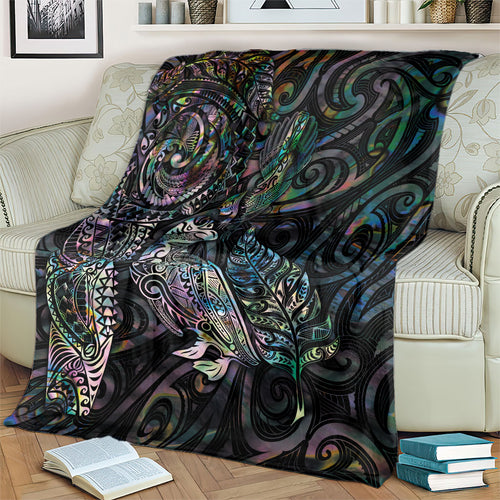 Aotearoa Moko Tribal Tattoo Blanket New Zealand Maori Penguin and Fantail Paua Shell Style