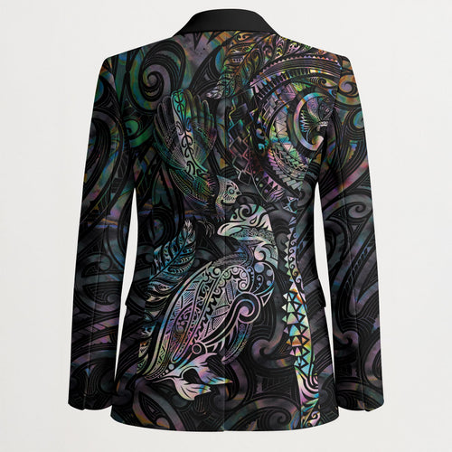 Aotearoa Moko Tribal Tattoo Blazer New Zealand Maori Penguin and Fantail Paua Shell Style