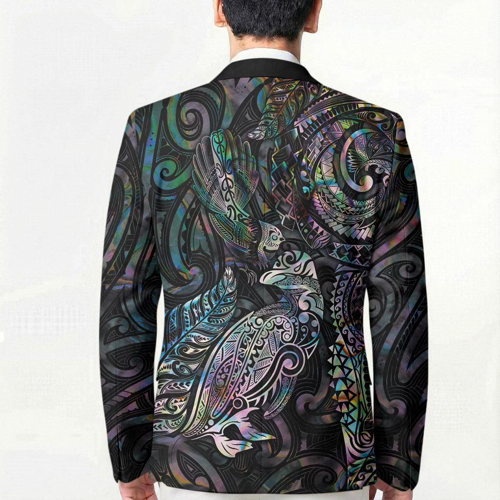 Aotearoa Moko Tribal Tattoo Blazer New Zealand Maori Penguin and Fantail Paua Shell Style