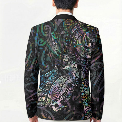 Aotearoa Moko Tribal Tattoo Blazer New Zealand Maori Penguin and Fantail Paua Shell Style