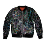 Aotearoa Moko Tribal Tattoo Bomber Jacket New Zealand Maori Penguin and Fantail Paua Shell Style