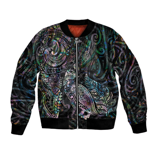 Aotearoa Moko Tribal Tattoo Bomber Jacket New Zealand Maori Penguin and Fantail Paua Shell Style
