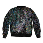 Aotearoa Moko Tribal Tattoo Bomber Jacket New Zealand Maori Penguin and Fantail Paua Shell Style