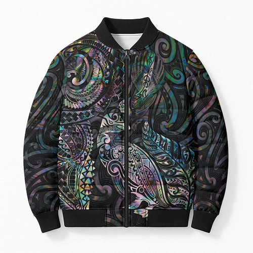 Aotearoa Moko Tribal Tattoo Bomber Puffer Jacket New Zealand Maori Penguin and Fantail Paua Shell Style