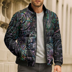 Aotearoa Moko Tribal Tattoo Bomber Puffer Jacket New Zealand Maori Penguin and Fantail Paua Shell Style
