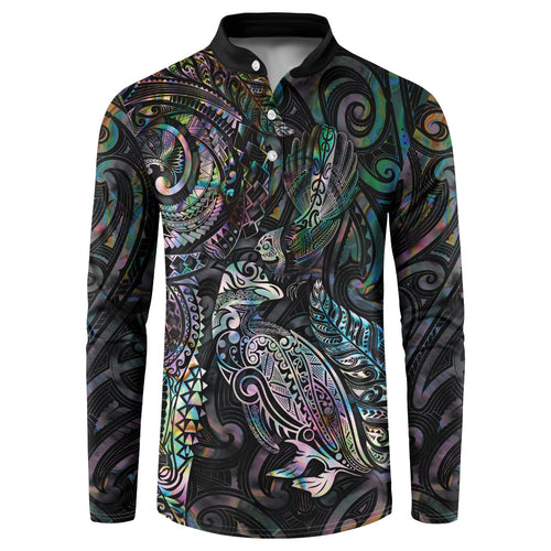 Aotearoa Moko Tribal Tattoo Button Sweatshirt New Zealand Maori Penguin and Fantail Paua Shell Style