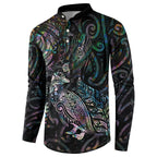 Aotearoa Moko Tribal Tattoo Button Sweatshirt New Zealand Maori Penguin and Fantail Paua Shell Style