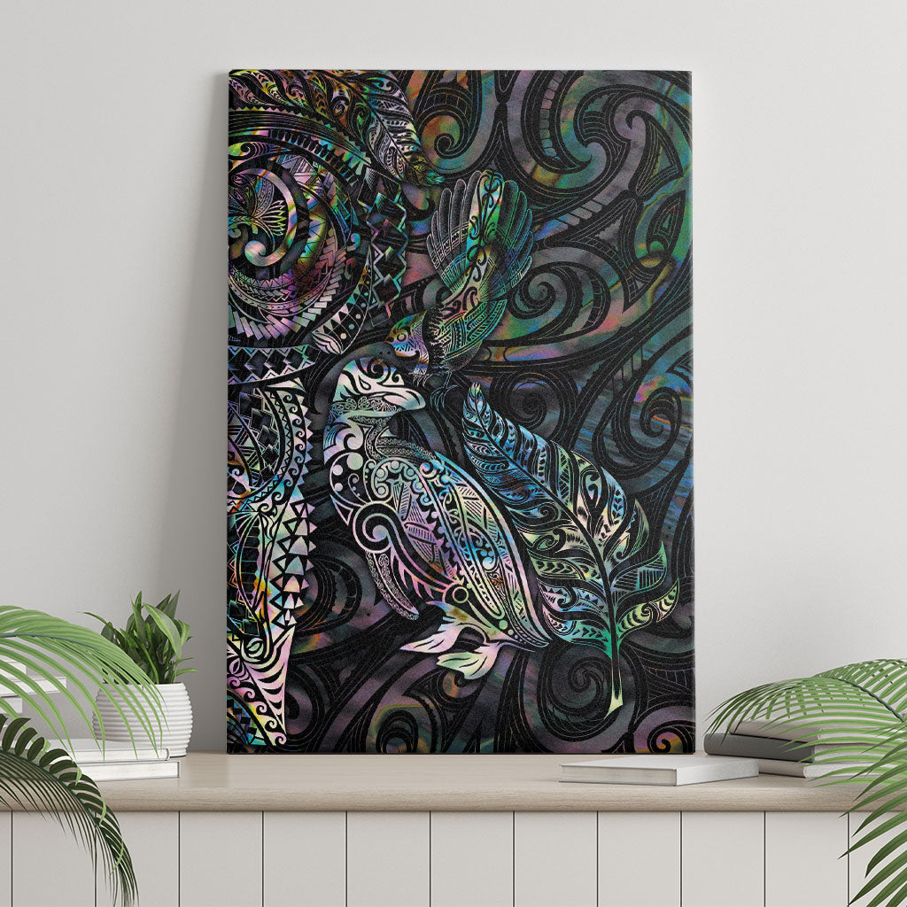 Aotearoa Moko Tribal Tattoo Canvas Wall Art New Zealand Maori Penguin and Fantail Paua Shell Style
