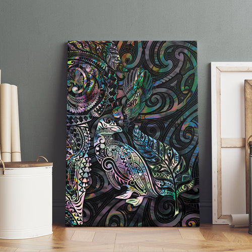 Aotearoa Moko Tribal Tattoo Canvas Wall Art New Zealand Maori Penguin and Fantail Paua Shell Style