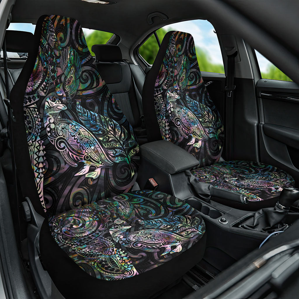 Aotearoa Moko Tribal Tattoo Car Seat Cover New Zealand Maori Penguin and Fantail Paua Shell Style