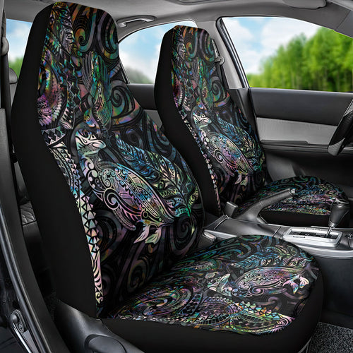 Aotearoa Moko Tribal Tattoo Car Seat Cover New Zealand Maori Penguin and Fantail Paua Shell Style