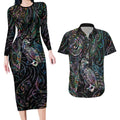 Aotearoa Moko Tribal Tattoo Couples Matching Long Sleeve Bodycon Dress and Hawaiian Shirt New Zealand Maori Penguin and Fantail Paua Shell Style