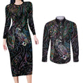 Aotearoa Moko Tribal Tattoo Couples Matching Long Sleeve Bodycon Dress and Long Sleeve Button Shirt New Zealand Maori Penguin and Fantail Paua Shell Style