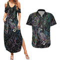 Aotearoa Moko Tribal Tattoo Couples Matching Summer Maxi Dress and Hawaiian Shirt New Zealand Maori Penguin and Fantail Paua Shell Style
