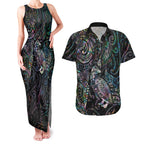 Aotearoa Moko Tribal Tattoo Couples Matching Tank Maxi Dress and Hawaiian Shirt New Zealand Maori Penguin and Fantail Paua Shell Style