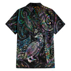 Aotearoa Moko Tribal Tattoo Family Matching Off The Shoulder Long Sleeve Dress and Hawaiian Shirt New Zealand Maori Penguin and Fantail Paua Shell Style