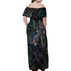 Aotearoa Moko Tribal Tattoo Family Matching Off Shoulder Maxi Dress and Hawaiian Shirt New Zealand Maori Penguin and Fantail Paua Shell Style