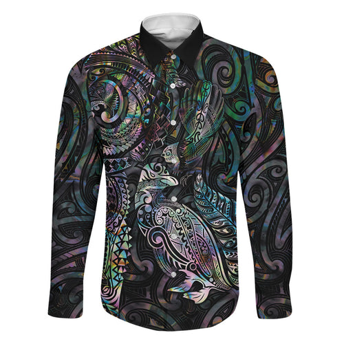 Aotearoa Moko Tribal Tattoo Family Matching Off Shoulder Short Dress and Hawaiian Shirt New Zealand Maori Penguin and Fantail Paua Shell Style