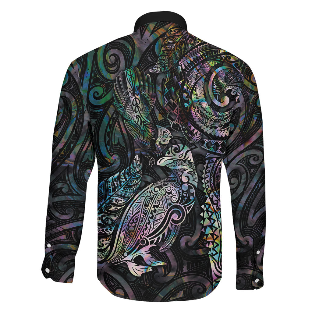 Aotearoa Moko Tribal Tattoo Family Matching Off Shoulder Short Dress and Hawaiian Shirt New Zealand Maori Penguin and Fantail Paua Shell Style