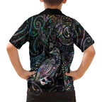 Aotearoa Moko Tribal Tattoo Family Matching Puletasi and Hawaiian Shirt New Zealand Maori Penguin and Fantail Paua Shell Style