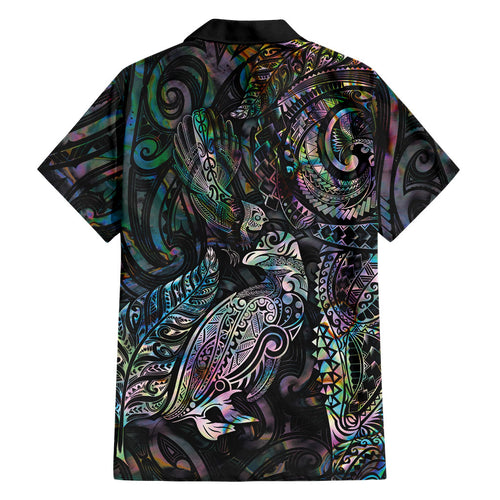 Aotearoa Moko Tribal Tattoo Family Matching Short Sleeve Bodycon Dress and Hawaiian Shirt New Zealand Maori Penguin and Fantail Paua Shell Style
