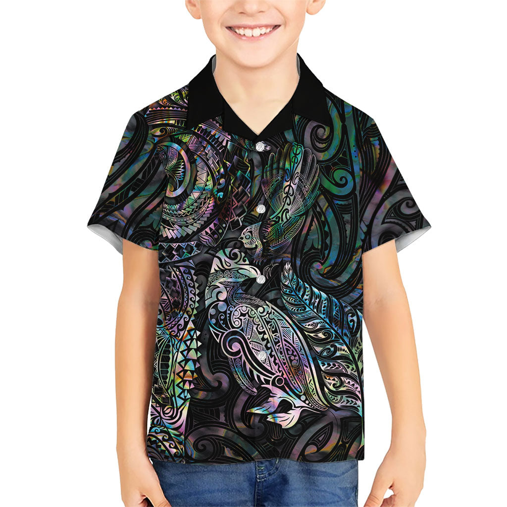 Aotearoa Moko Tribal Tattoo Hawaiian Shirt New Zealand Maori Penguin and Fantail Paua Shell Style