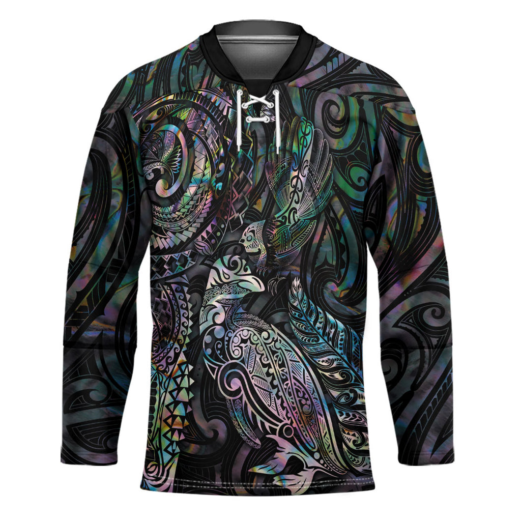 Aotearoa Moko Tribal Tattoo Hockey Jersey New Zealand Maori Penguin and Fantail Paua Shell Style