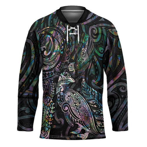 Aotearoa Moko Tribal Tattoo Hockey Jersey New Zealand Maori Penguin and Fantail Paua Shell Style