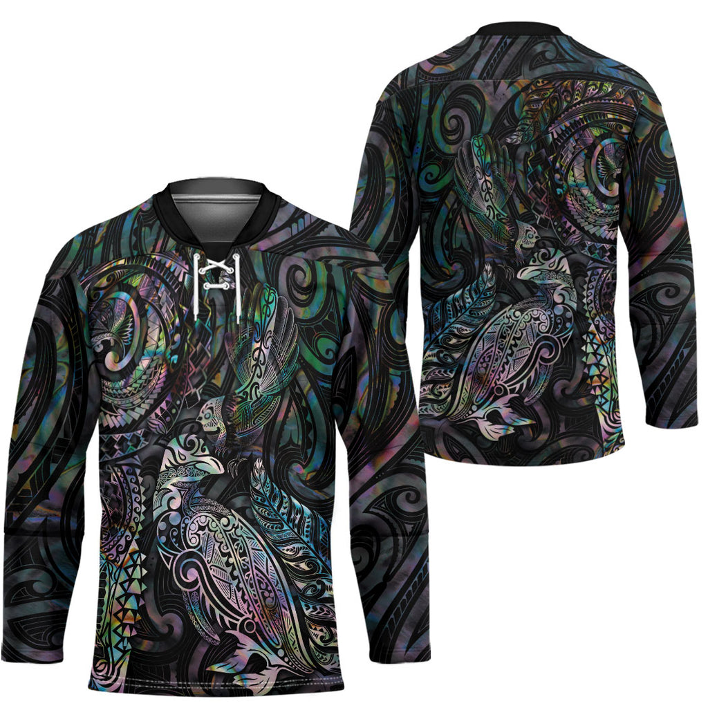 Aotearoa Moko Tribal Tattoo Hockey Jersey New Zealand Maori Penguin and Fantail Paua Shell Style