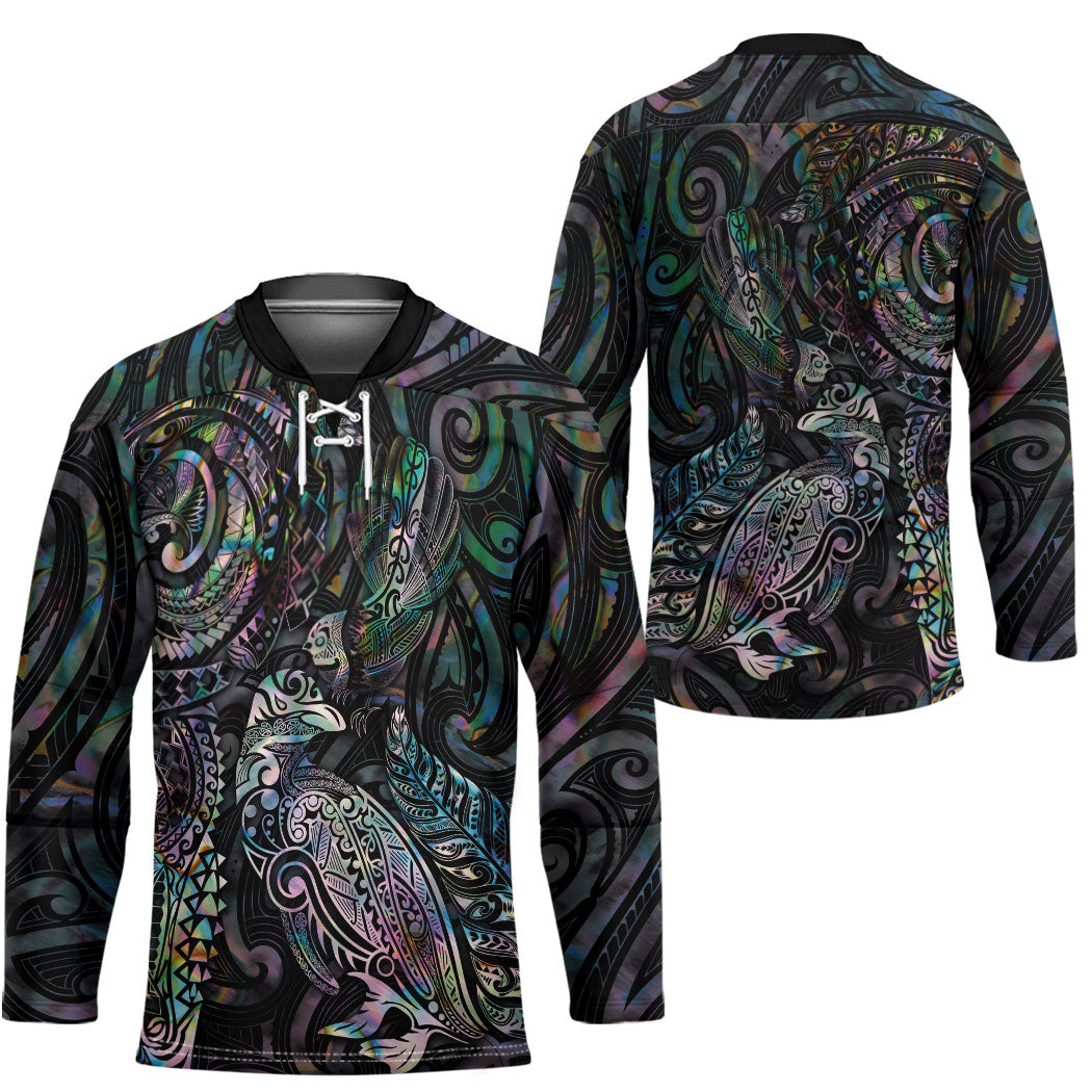 Aotearoa Moko Tribal Tattoo Hockey Jersey New Zealand Maori Penguin and Fantail Paua Shell Style
