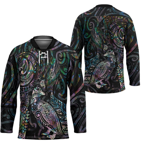 Aotearoa Moko Tribal Tattoo Hockey Jersey New Zealand Maori Penguin and Fantail Paua Shell Style