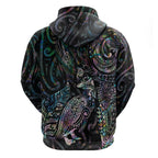 Aotearoa Moko Tribal Tattoo Hoodie New Zealand Maori Penguin and Fantail Paua Shell Style