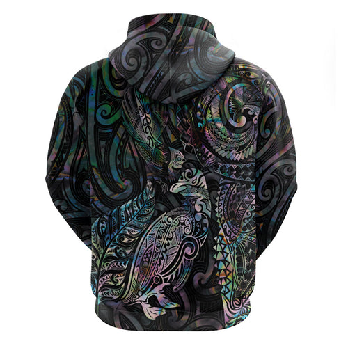 Aotearoa Moko Tribal Tattoo Hoodie New Zealand Maori Penguin and Fantail Paua Shell Style